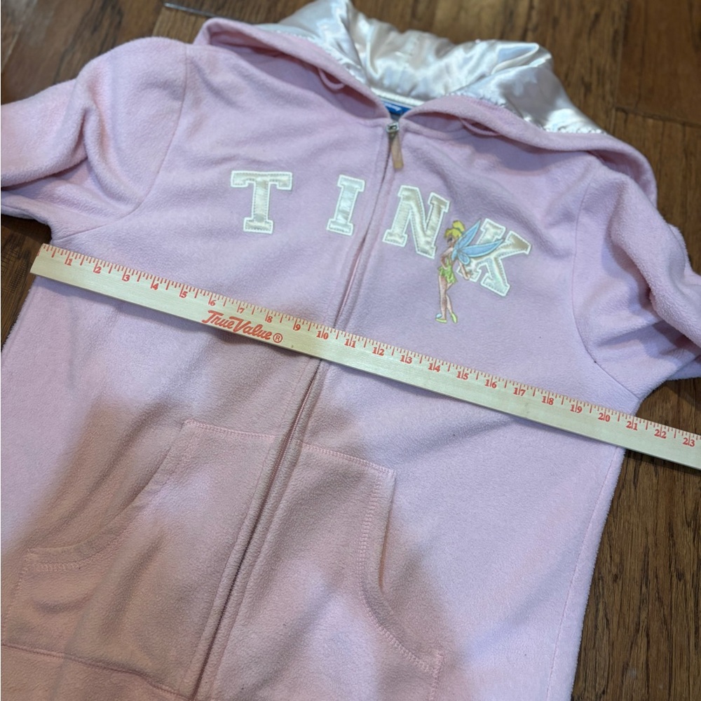 Disney Tinker Bell “Feisty” Pink Fleece Hoodie Women’s Medium Y2K Satin Hood - Picture 7 of 11